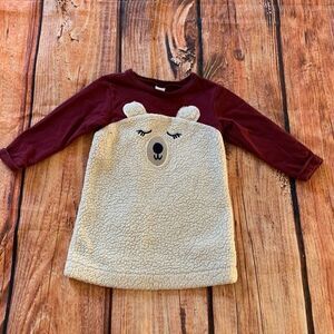 Old Navy Polar Bear Burgundy fleece detail long sleeve dress size 12-18 mth